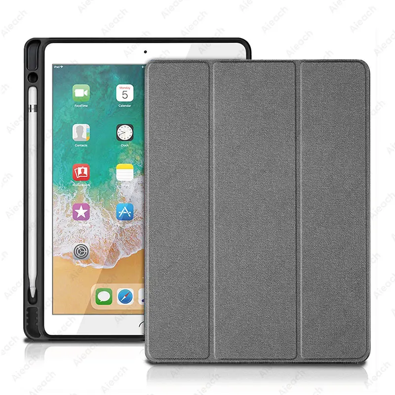 Чехол для iPad Pro 10,5 со встроенным карандашом, умный кожаный мягкий силиконовый тканевый чехол для Apple iPad 10,2 Air 3 - Цвет: Gray
