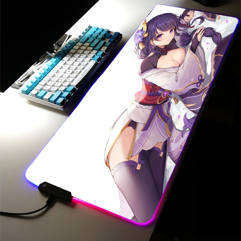 

Genshin Impact RGB LED Light Gaming Accessories Led Sexy Girl Baal Shogun Large MousePad Anime Keyboard Desk Mat LOL Room Rugs
