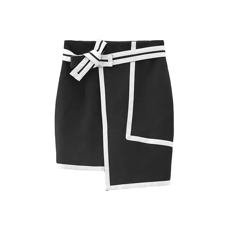 

Cross border women's autumn 2018 new ol professional black and white lace up bow irregular miniskirt skirt