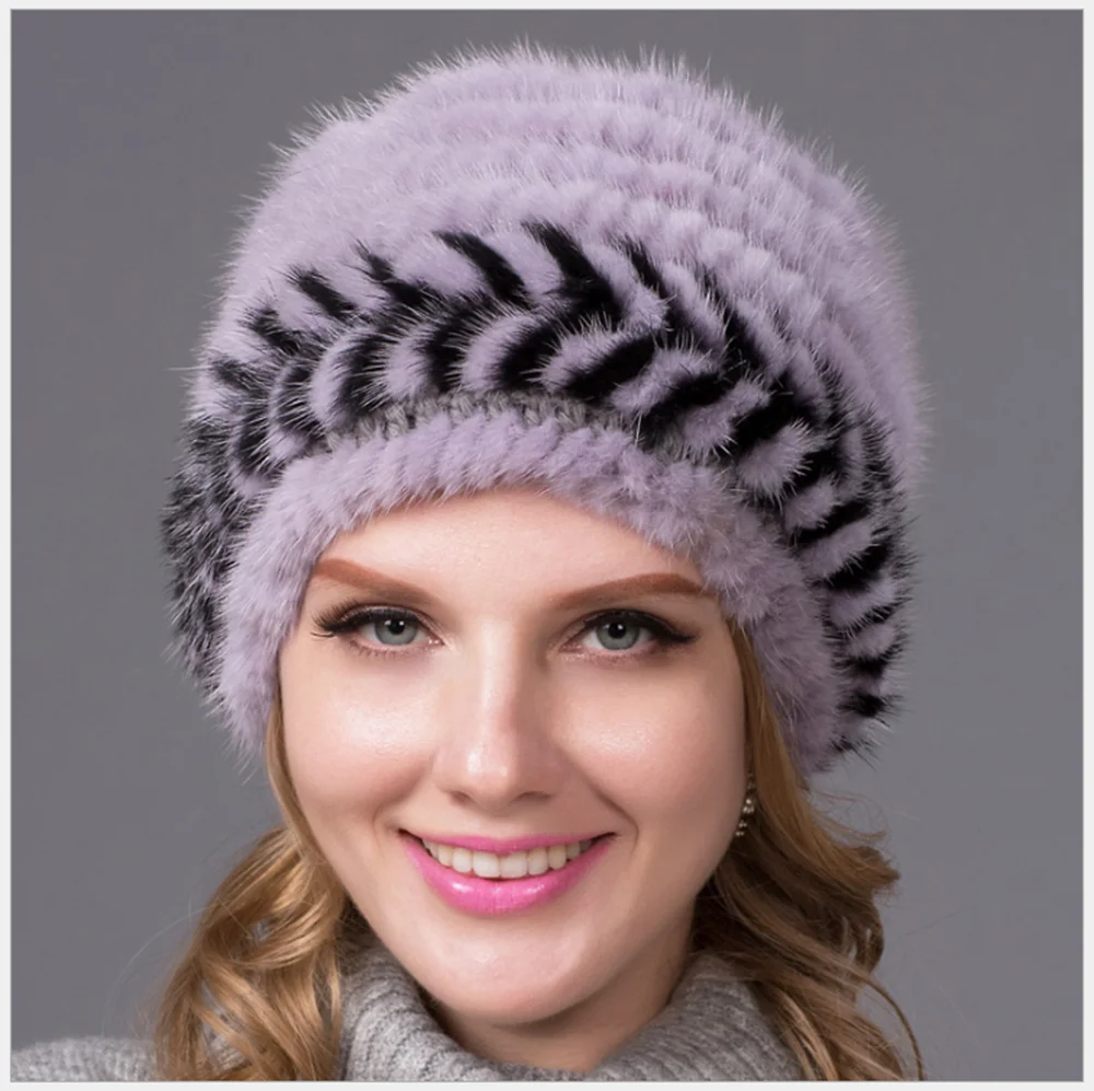 Knitted Hat Russian Ladies Real Fur Trapper Caps Women Fashion Handmade Custom Womens Mink Cap Cute Warm Winter Hats Wholesale