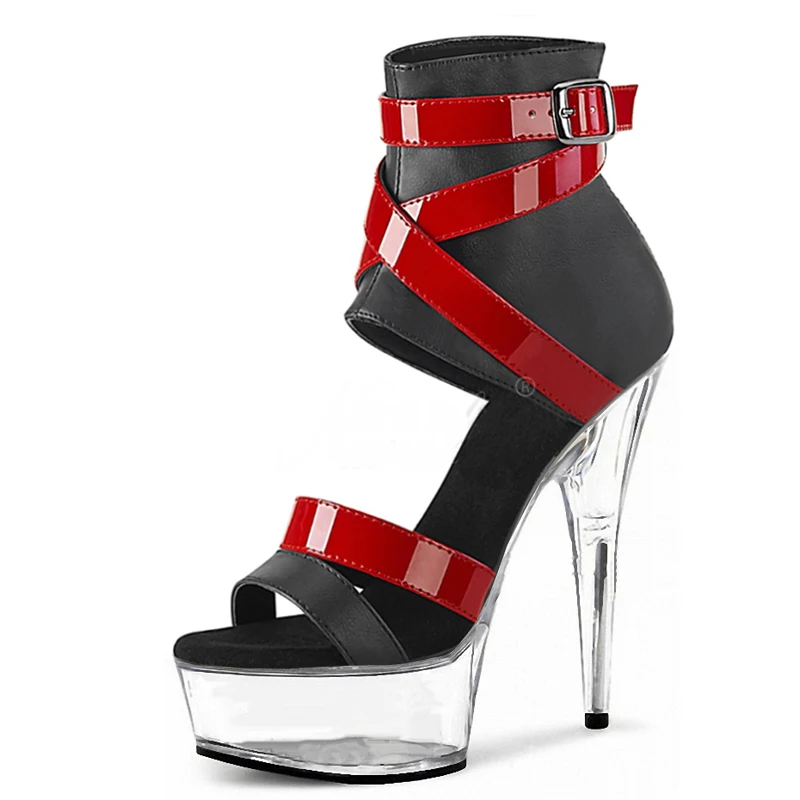 New Women's Big Size Mix Color Hollow Rome Open Toe Sandals 15cm Super High heeled shoes Stiletto 6 inches Pole Dancer Shoes