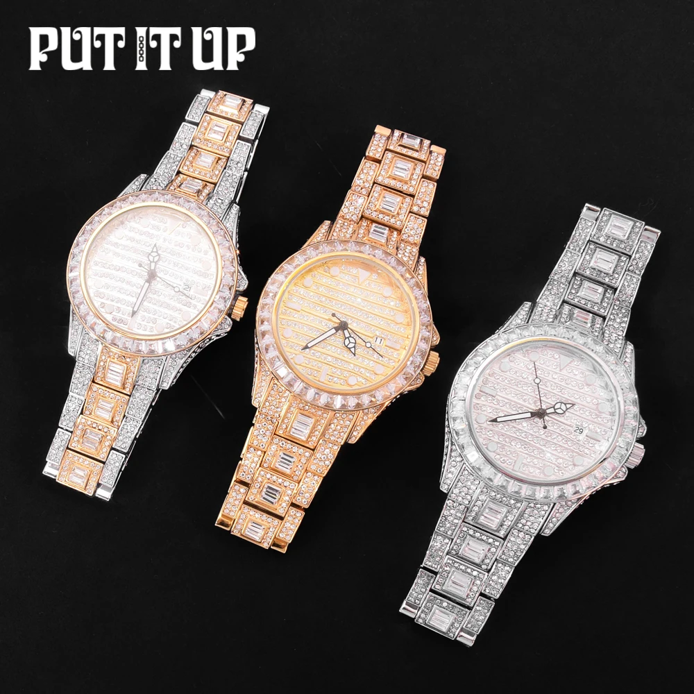 

2021 Ice Diamond Diamond Watch Luxury Rose Gold Men's Watch Frozen Clock Stainless Steel Hip Hop Men's Quartz Watch Holiday Gift