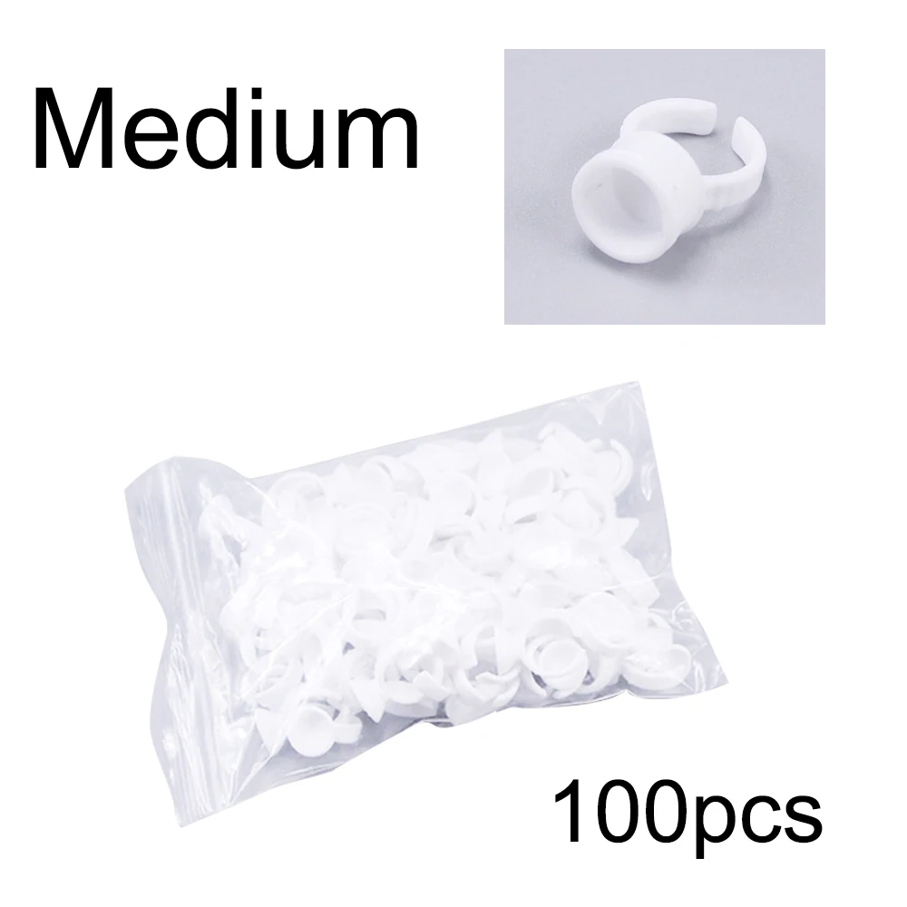 medium 100 шт. пластиковых лотков для наращивания ресниц, одноразовые пигментные кольца для татуажа, клеящиеся накладные ресницы, пластиковый лоток для клея - Цвет: medium
