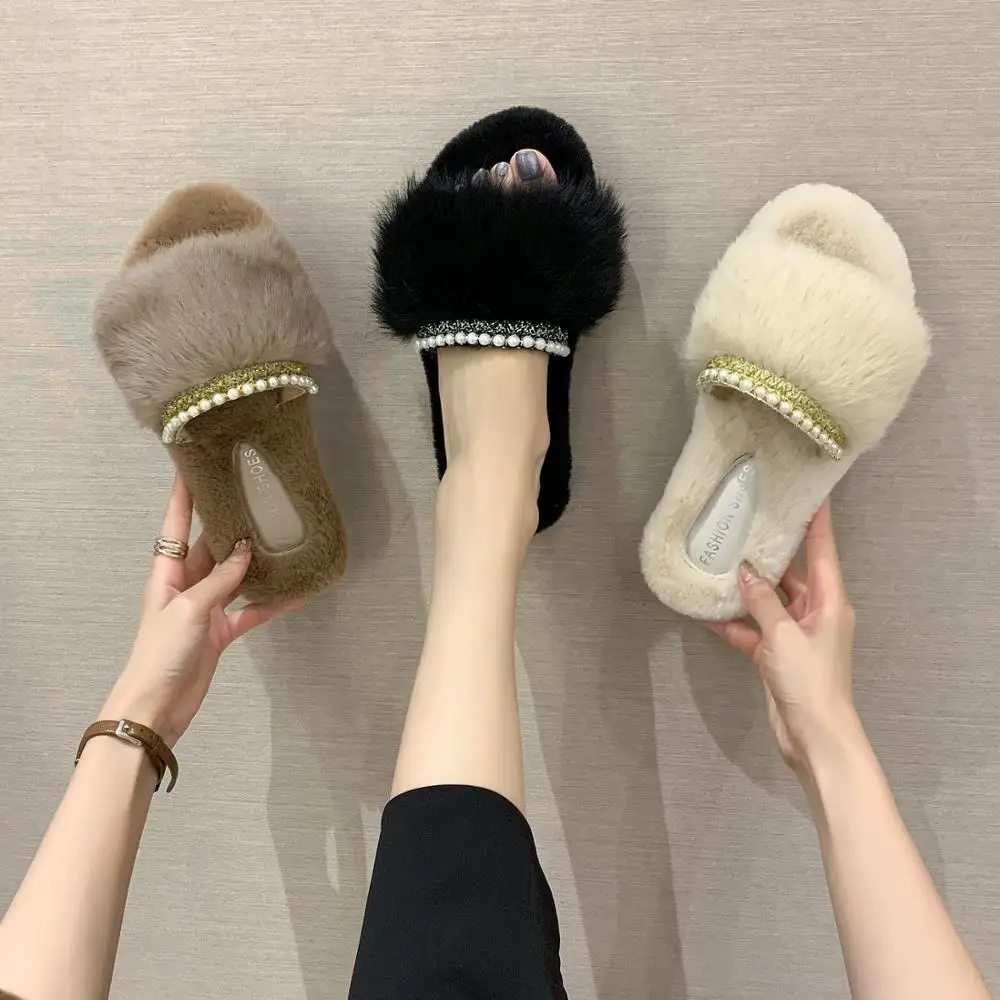 

New Winter Women Memory Foam Cozy Home Slippers Faux Fur Flat Warm Plus Female Comfort Hairy Soft Non-Slip Fashion Decoration