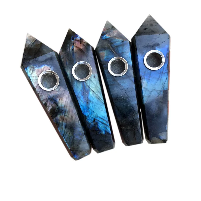 

Wholesale natural labradorite polished grey moonstone pipe smoking pipe hexagonal prism filter foreign pipe smoking abroad