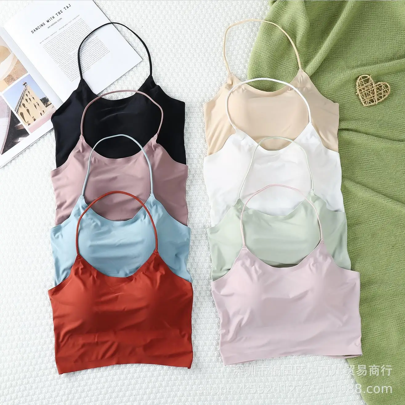

Women Halter Solid Color Bralette Padded Elastic Ice Silk Brassiere Wireless Cross Backless Sleeveless Female Underwear
