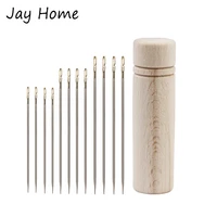12pcs self threading needles stitching pins easy threading sewing needle wood sewing storage needle case for sewing supplies