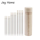 12 шт., иглы для самостоятельного сшивания, шпильки для легкой сшивания, швейная игла и деревянные иглы для хранения швейных принадлежностей, чехол для швейных принадлежностей