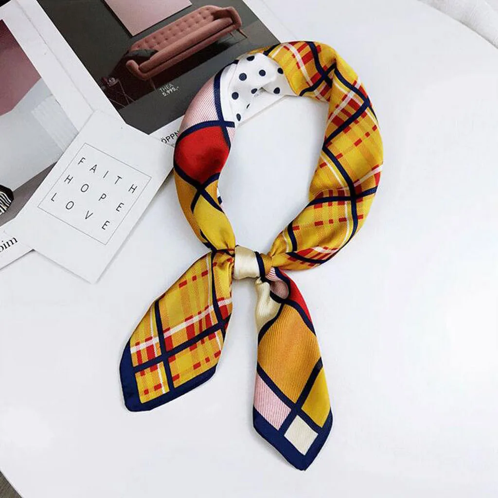 

Квадратный шарф, повязка для волос для деловых встреч, женский элегантный маленький винтажный узкий ретро-шарф, Шелковый атласный шарф