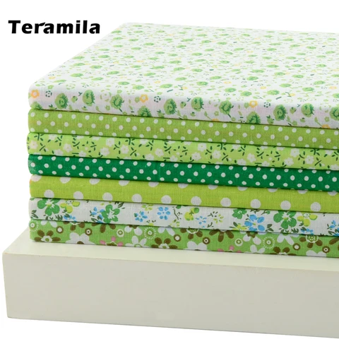 Комплект из 7 предметов Teramila, 100% хлопковая ткань в горошек для пэчворка, зеленая ткань для украшения дома, скрапбукинга, квилтинга, художественных работ