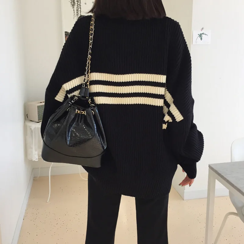 Женский свитер в полоску GALCAUR повседневный вязаный пуловер с круглым вырезом и