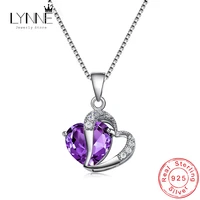 hot sale fashion 925 sterling silver double heart pendants necklace purple aaa cubic zirconia drop necklaces women jewelry gift