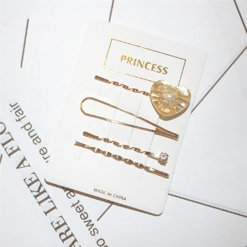 

4 Pcs/Set Sweet Korean Crystal Rhinestone Hair Clips Heart Metal Hairpins Barrette Women Girls Hair Styling Accessories