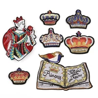 new gold crown cartoon embroidered patches sew on badges king for dress bag jeans t shirt diy appliques craft decoration