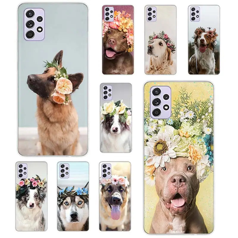 

Flower Cute Dog Phone Case Funda For Samsung Galaxy A51 A71 A02S A91 A81 A50 A70 A30 A40 A10S A20E A90 A80 Back Cover Coque