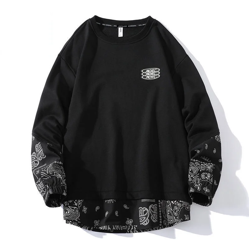 

2022 Spring and Autumn New Hoodless Sweater Men's Cashew Flower Stitching Long-sleeved Ins Tide Autumn Clothes Trendy Sweater