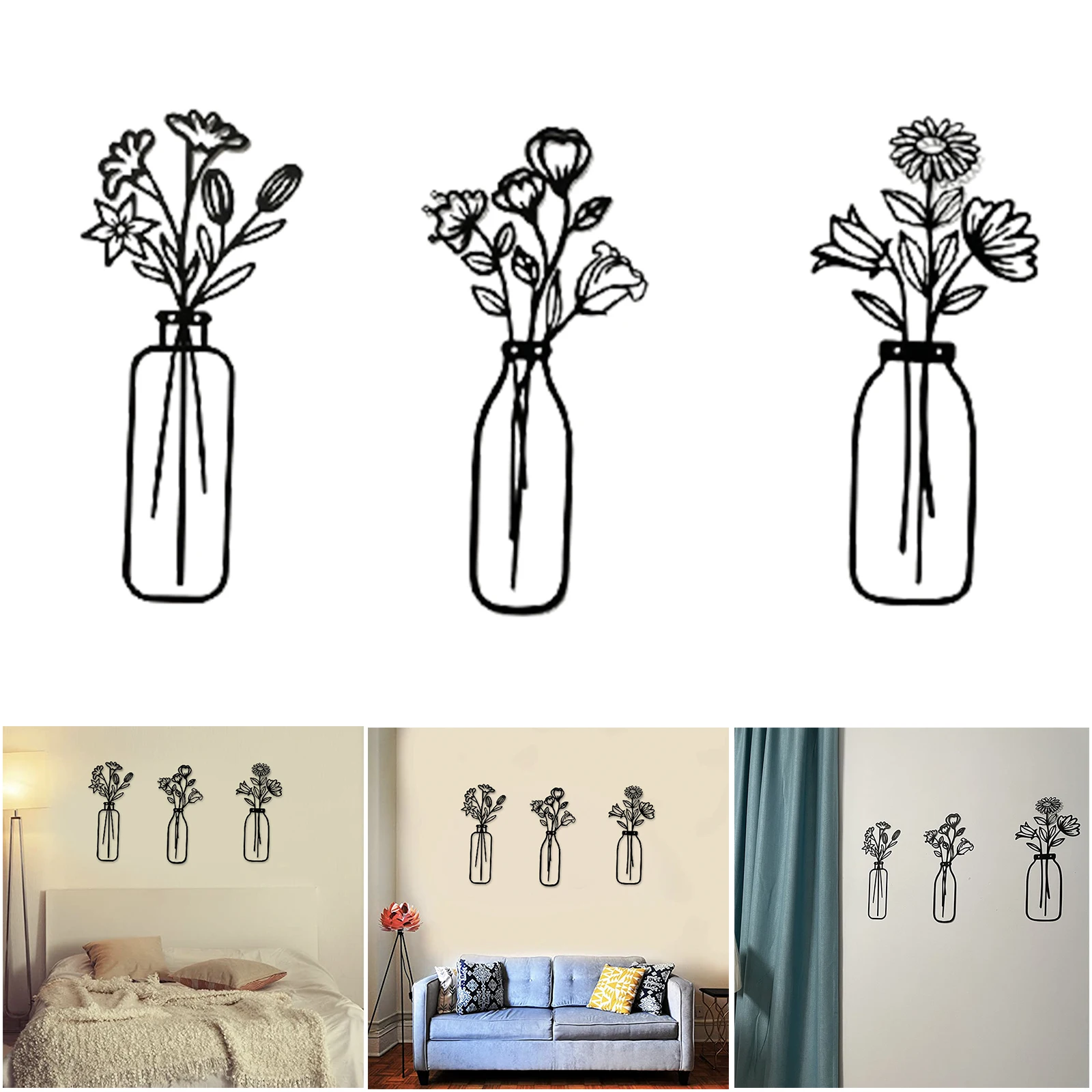 

Metal Wall Art Decoration Lightweight Flower in Pot Creative Ornament for Living Room Kitchen Bedroom D1