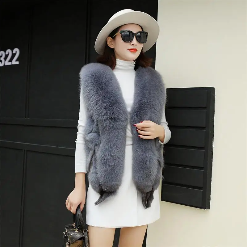 2020 New Fox fur vest women's winter jacket short fur one-piece mid-long vest vest vest
