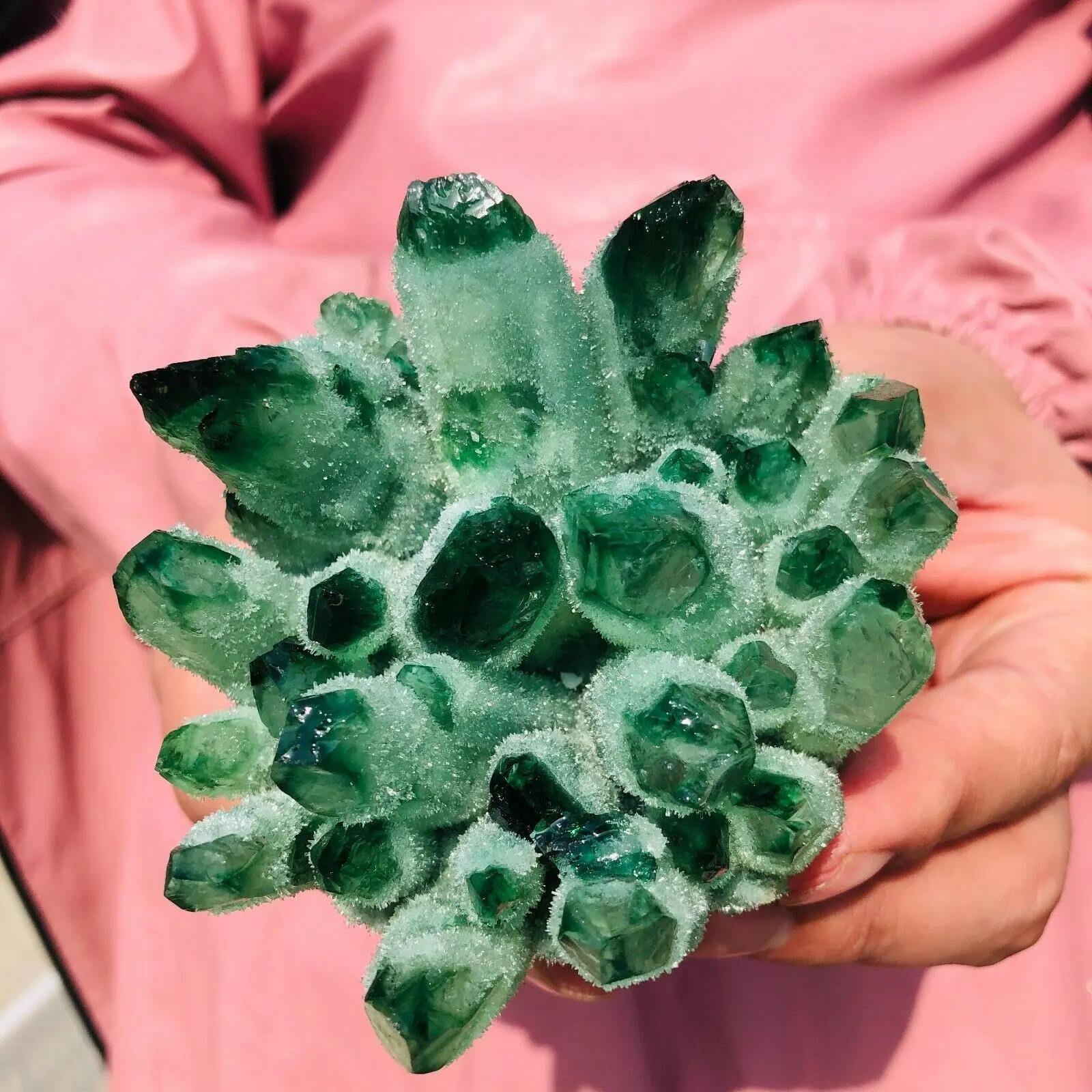 

Pretty Green PHANTOM Crystal Cluster Rough Splicing Mineral Specimen