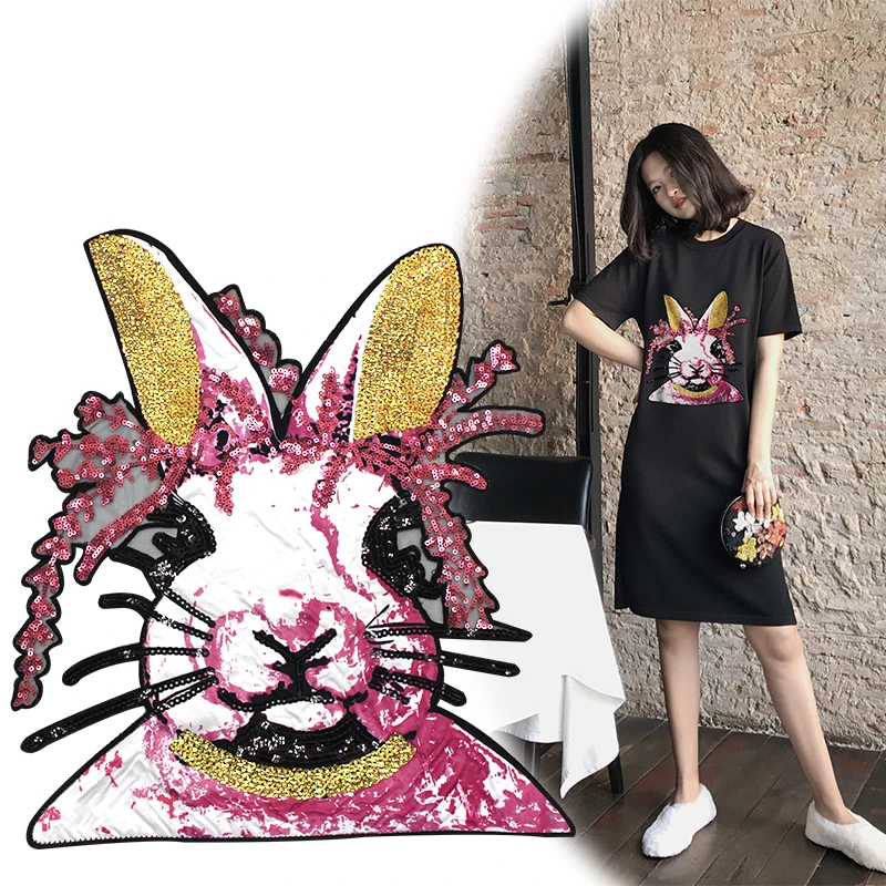 

large embroidery big printed rabbit cats dogs horse cartoon bag badges applique patches for clothing AZ-937