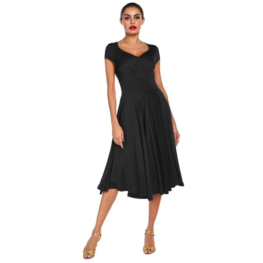 Женское современное платье для танцев фламенко сатиновое гладкое с широкой