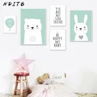 Постер с мультяшными животными, кролик, медведь, Детский принт для детской комнаты, холст, настенная живопись, украшение для детской комнаты, креативная картина