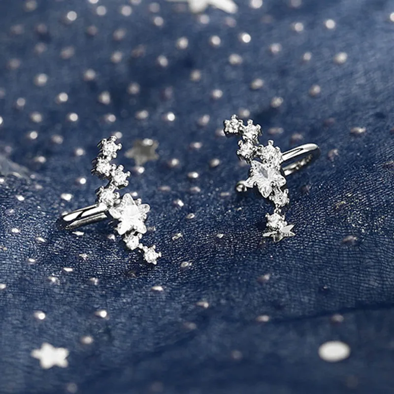 Star Zircon Silver Colour Ear Cuff Earrings For Women Charming Hot Non Piercing Cartilage Ear Clip