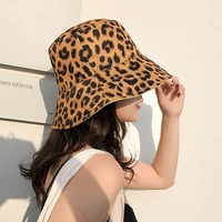 spring and summer style double sided leopard print pure color fisherman hat retro art basin hat joker leisure bucket hat