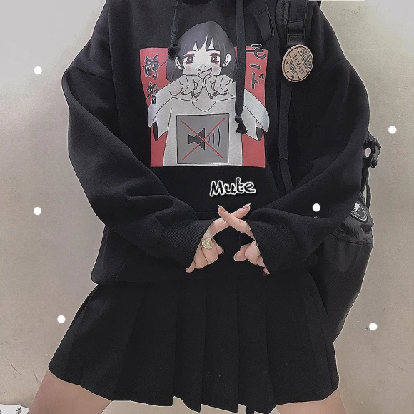 Аниме принт толстовка женская Kawaii Толстовка Harajuku одежда пуловер с капюшоном корейского размера плюс тонкая Повседневная Уличная одежда Топ V562