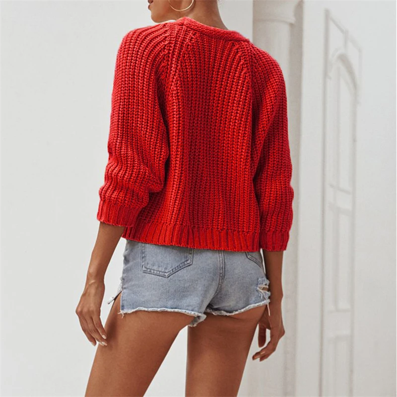 Женский Укороченный кардиган красный вязаный свитер в уличном стиле свободный