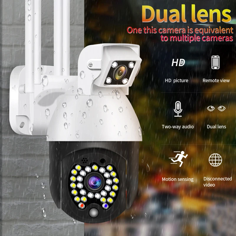 

PTZ Wifi IP Camera 1080P Outdoor IP66 Waterproof Security CCTV Camera AI Human Detect Auto Tracking P2P Wireless Camera Dual Len