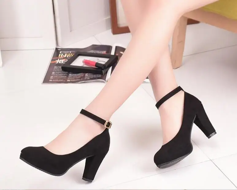 

Sexy Red Ankle Strap 9CM High heels Autumn Flock Round toe High heels Female Platform Summer Shoes Women Pumps Sandals Muje