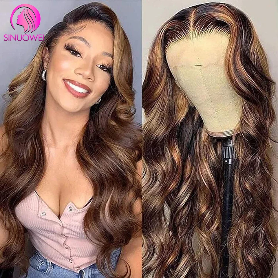 13x4/4x4 Highlight Body Wave Wig Lace Front Human Hair Wig Honey Blonde HD Transparent Lace Frontal Wig Ombre Human Hair Wigs