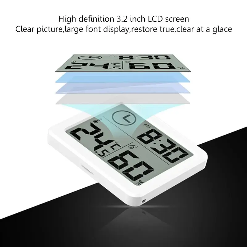 multifunction thermometer hygrometer automatic electronic temperature humidity monitor clock 3 2inch large lcd screen free global shipping