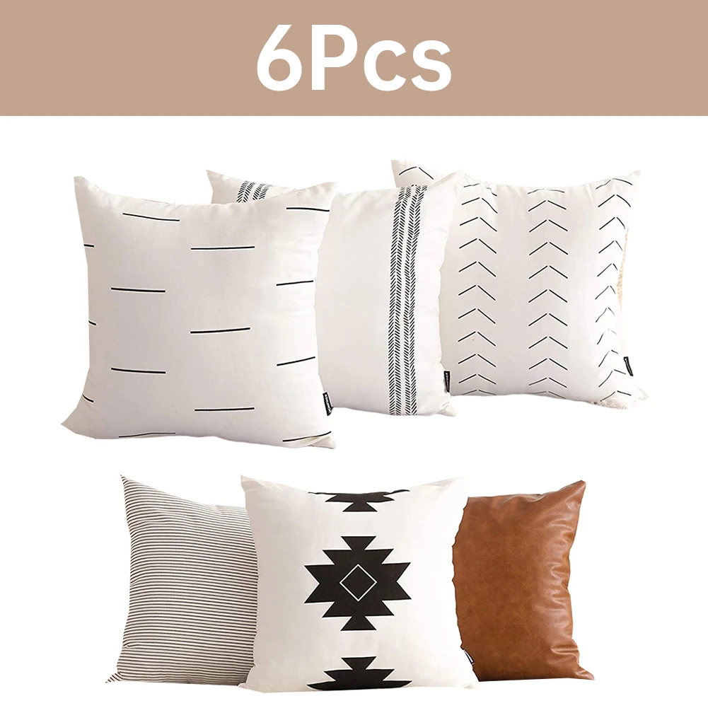 

6PCS Custom Throw Pillow Covers Geometric Cushion Cover Nordic Decoration Home High Quality Cotton Linen Pillow Case 45x45cm