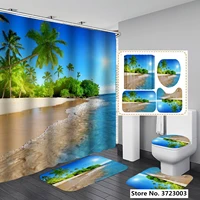 3d colorful beach print fabric shower curtain bathroom curtain sea conch starfish shell boat rug sets with toilet cover mat set
