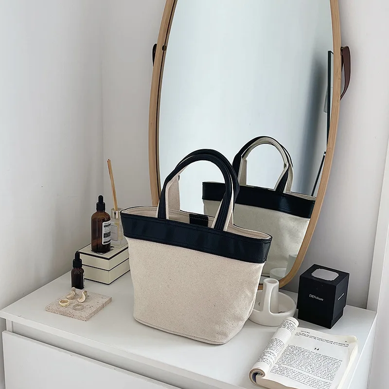 

Female Handbag 2021 New Niche Design Large-capacity Portable Shopping Bag Fashion Casual Stitching Canvas Bag Hot Sale