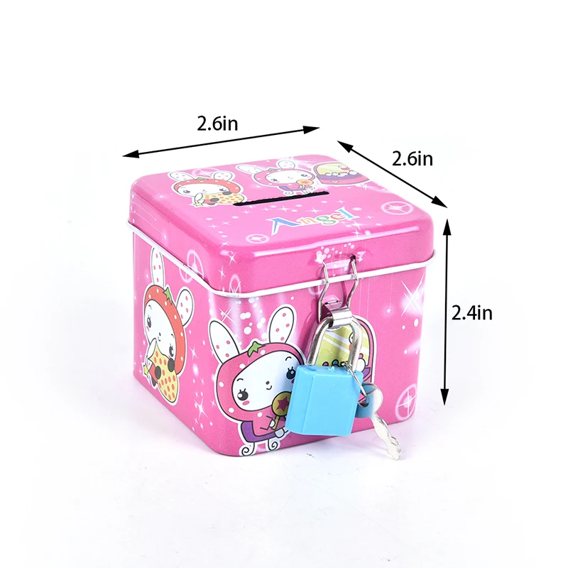 

Cartoon Cute Square Tin Metal Piggy Bank Saving Cash Coin Money Box Children Toy Kids Gifts With Lock Random Color