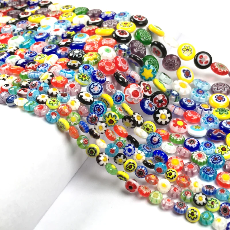 

Thousand Flower Flat Beads Natural Glass Beads for Jewelry Making Nacelace Bracelet DIY Accessories For Women Size 6 8 10 12mm