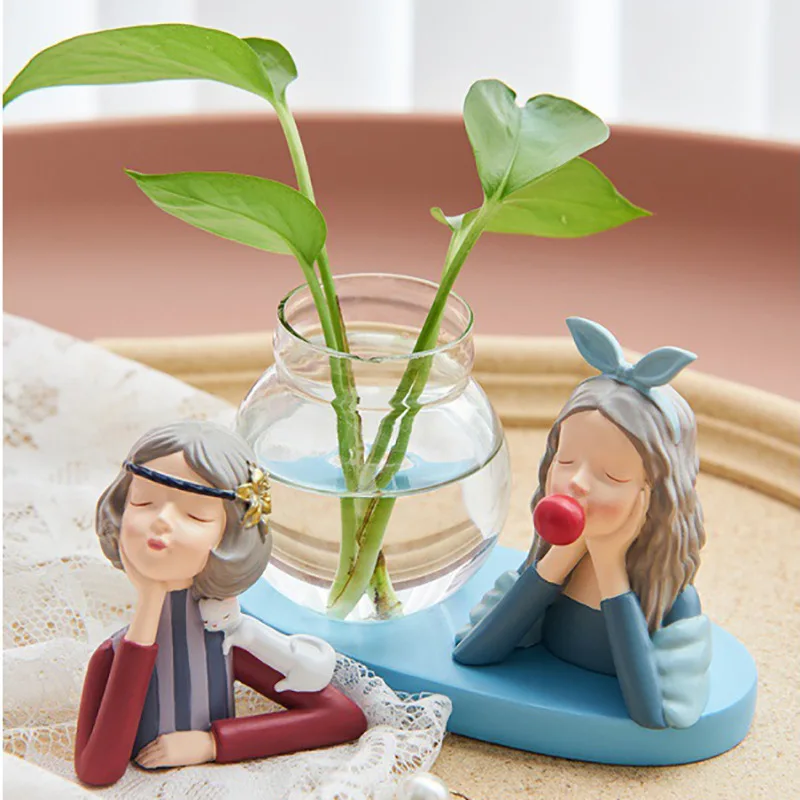 

Nordic Girl Hydroponic Vase Resin Character Model Glass Tabletop Plant Wedding Decor Modern Home Decoration Household Vase Gifts