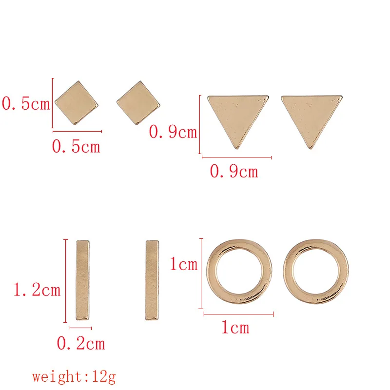 

4 Pairs/Lot New Arrival Round Triangle Shaped Gold Black Silver Color Alloy Stud Earring for Women Ear Jewelry