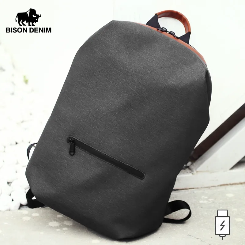 Мужской/женский рюкзак с защитой от кражи BISON DENIM черный водонепроницаемый