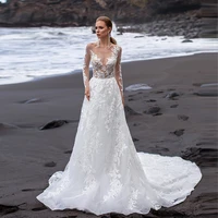 thinyfull lace beach wedding dresses illusion boho country appliques long sleeves mariage gowns princess vestidos de novia