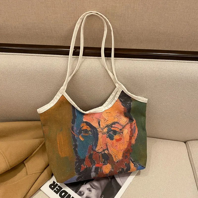 

Woman Shoulder Bags Canvas Big Capacity Tote Printing Painting Portable Girls Fashion Ins Shopping Traveling