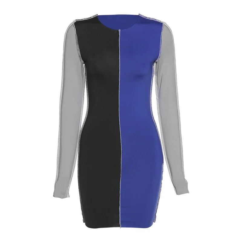

Women Sexy Patchwork Package Hip Dress Autumn Long Sleeve Bodycon Tunic High Waist Female Club Party Dresses Fashion Streetwear