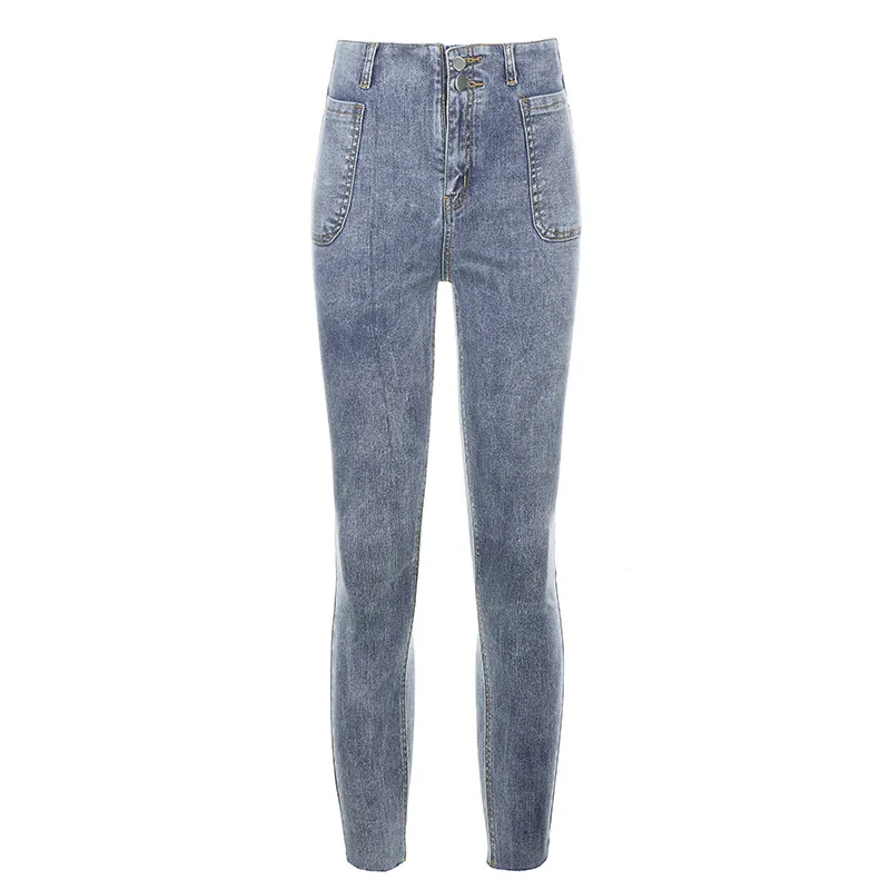 

2021 Spring New High-Waist Women's Jeans Stretch Slim-Fit Denim Trousers Korean Version Was Thin and Fashionable Mom Jeans