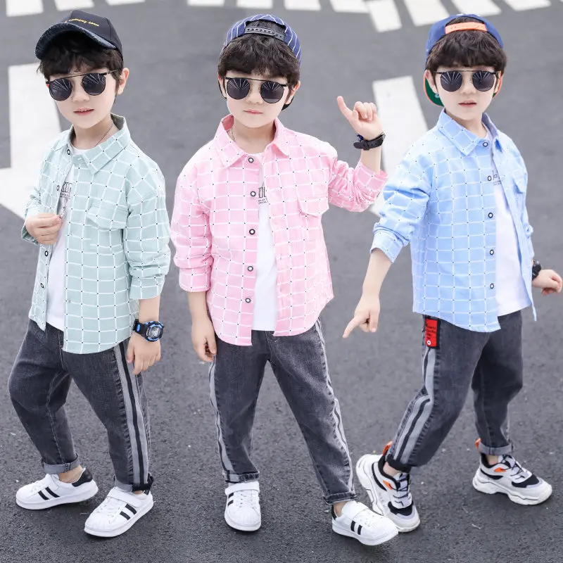 

Spring Autumn New Boys Long Sleeve Casual Plaid Cotton 100% Shirts Tops with Pocket Boy's Shirts Fit for 4-13 Years Kids Shirts