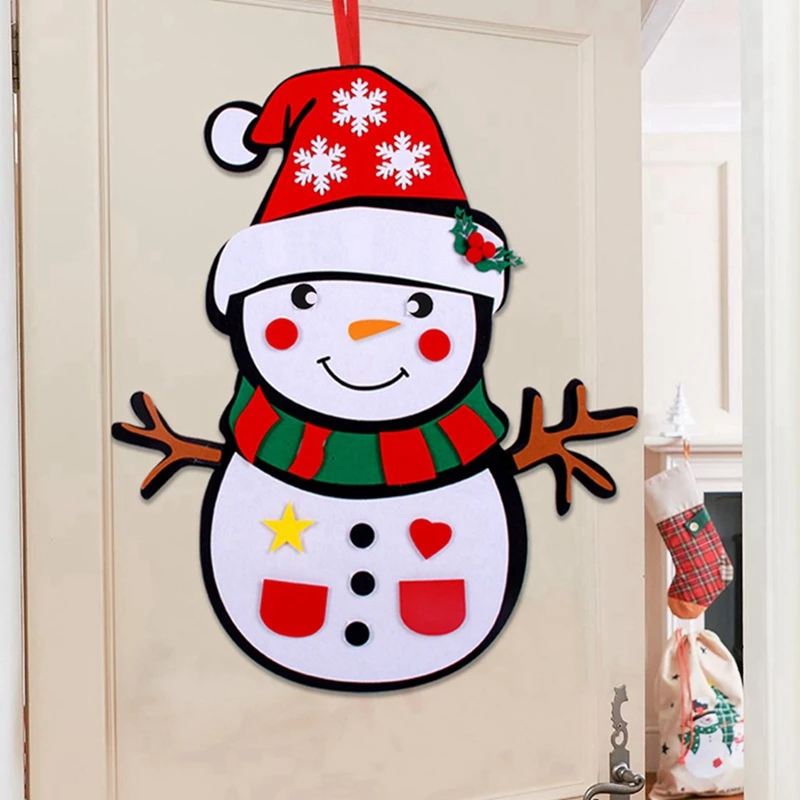 

DIY Felt Christmas Snowman, Felt Snowman Games Set with 28pcs Detachable Ornaments Xmas Gifts for Toddlers Kids Christmas Wall H