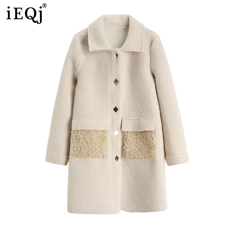 

IEQJ Loose elegant temperament Windbreaker jacket female lamb New Lapel Long Sleeve Women Coat Fashion Tide Spring Autumn 2021