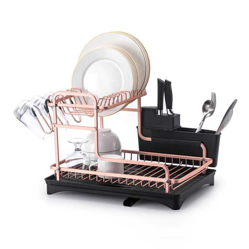

Double-Layer Kitchen Dish Drainer Stainless Aluminum Tableware Storage Rack Kitchen Convenience Cookware Organizer New Arrivals